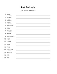 Pet Animals word scramble puzzle