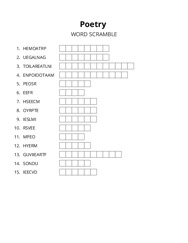 Poetry word scramble puzzle