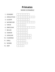 Primates word scramble puzzle