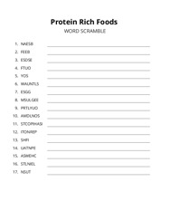 Protein Rich Foods word scramble puzzle
