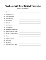 Psychological Disorders & Symptoms word scramble puzzle