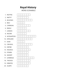 Royal History word scramble puzzle