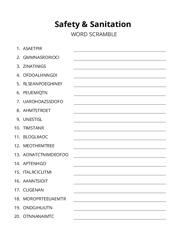 Safety & Sanitation word scramble puzzle