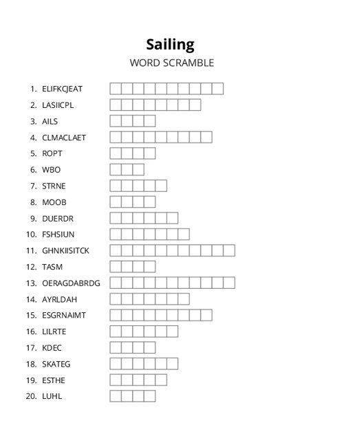 Sailing Word Scramble Puzzle
