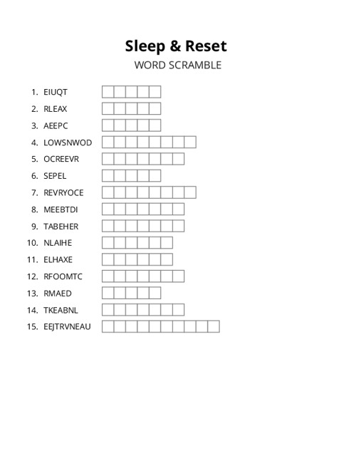 Sleep & Reset Word Scramble Puzzle