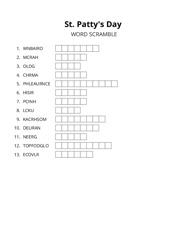 St. Pattys Day word scramble puzzle