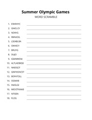 Summer Olympic Games word scramble puzzle