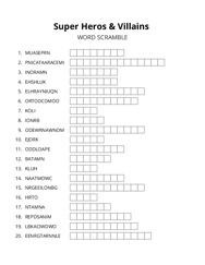 Super Heros & Villains word scramble puzzle