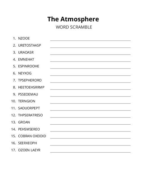 The Atmosphere Word Scramble Puzzle