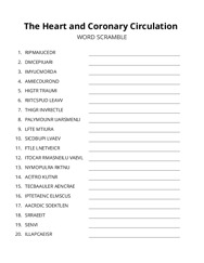 The Heart and Coronary Circulation word scramble puzzle