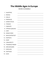 The Middle Ages in Europe word scramble puzzle
