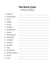 The Rock Cycle word scramble puzzle
