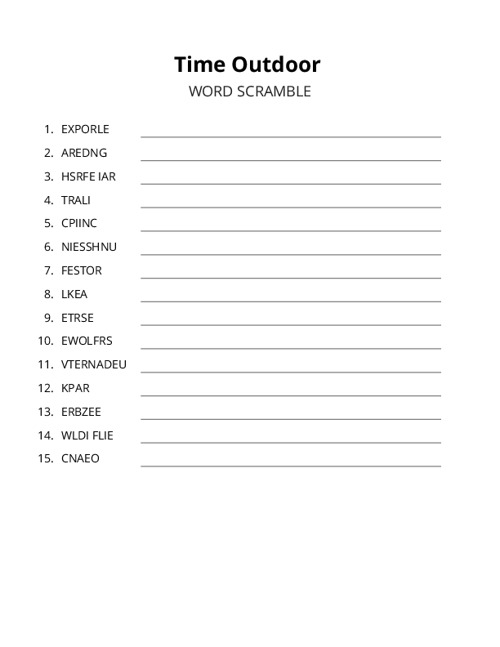 Time Outdoor Word Scramble Puzzle