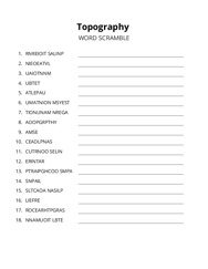 Topography word scramble puzzle
