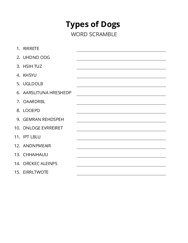 Types of Dogs word scramble puzzle