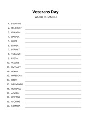 Veterans Day word scramble puzzle
