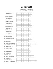 Volleyball word scramble puzzle