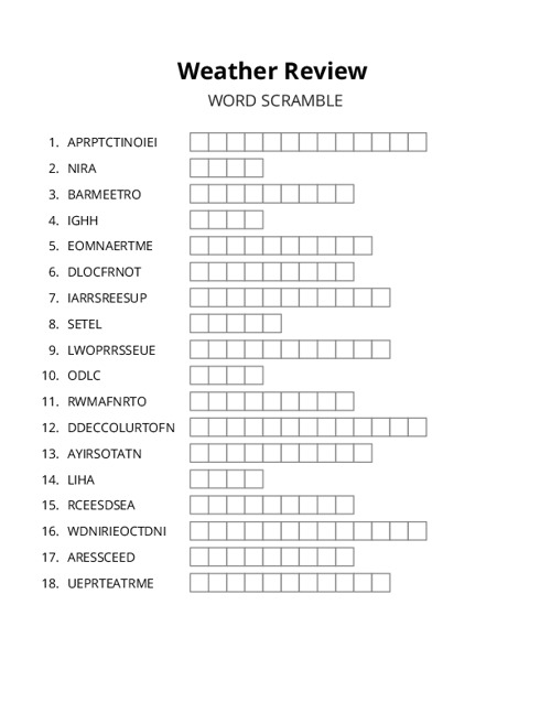 Weather Review Word Scramble Puzzle