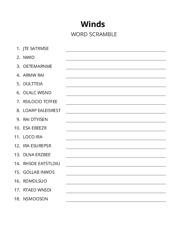 Winds word scramble puzzle
