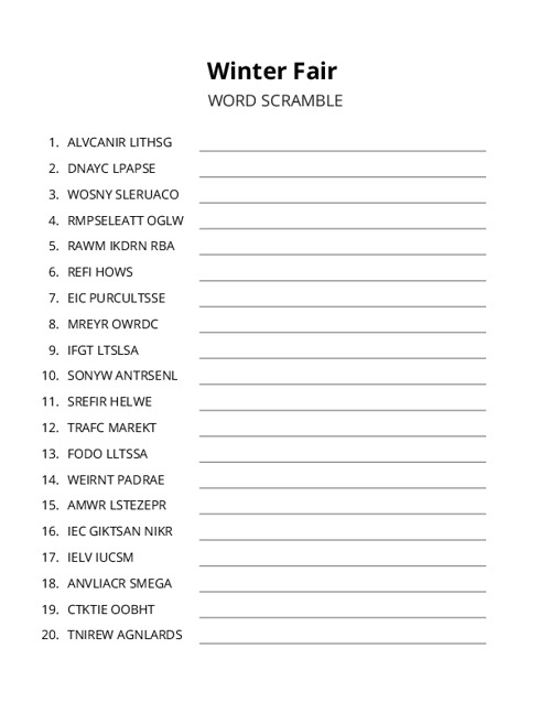 Winter Fair Word Scramble Puzzle