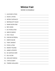 Winter Fair word scramble puzzle