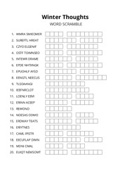 Winter Thoughts word scramble puzzle