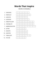 Words That Inspire word scramble puzzle