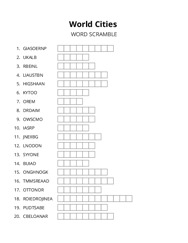 World Cities word scramble puzzle