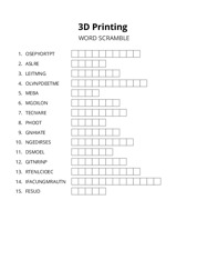 3D Printing word scramble puzzle