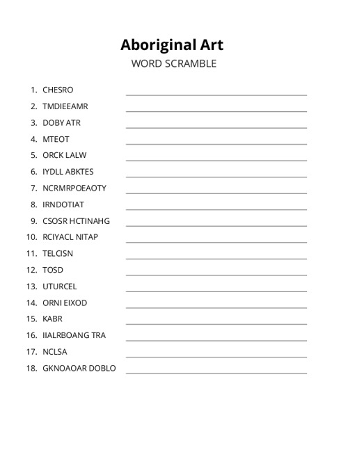 Aboriginal Art Word Scramble Puzzle