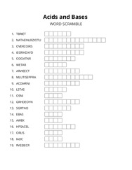 Acids and Bases word scramble puzzle