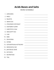 Acids Bases and Salts word scramble puzzle