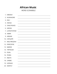 African Music word scramble puzzle