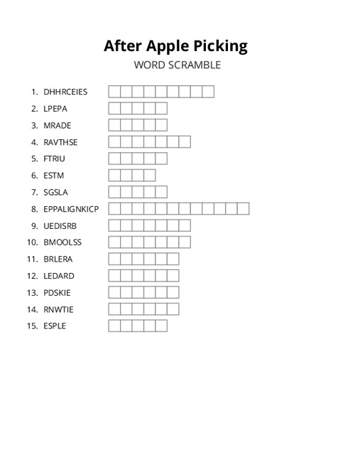 After Apple Picking Word Scramble Puzzle