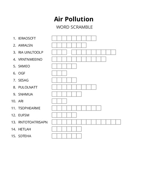 Air Pollution Word Scramble Puzzle