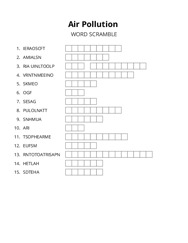Air Pollution word scramble puzzle