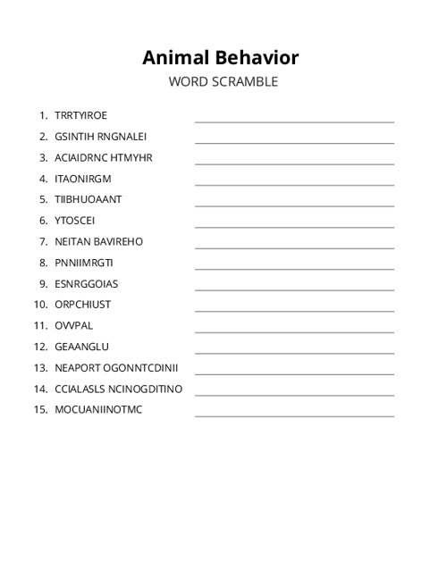 Animal Behavior Word Scramble Puzzle
