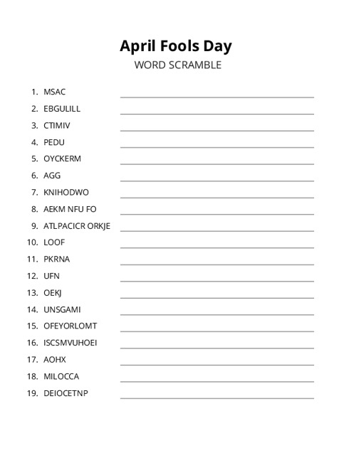 April Fools Day Word Scramble Puzzle