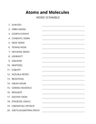 Atoms and Molecules word scramble puzzle