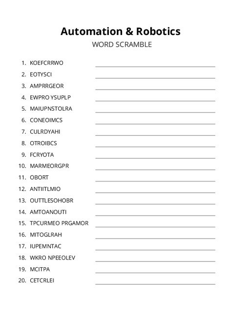 Automation & Robotics Word Scramble Puzzle