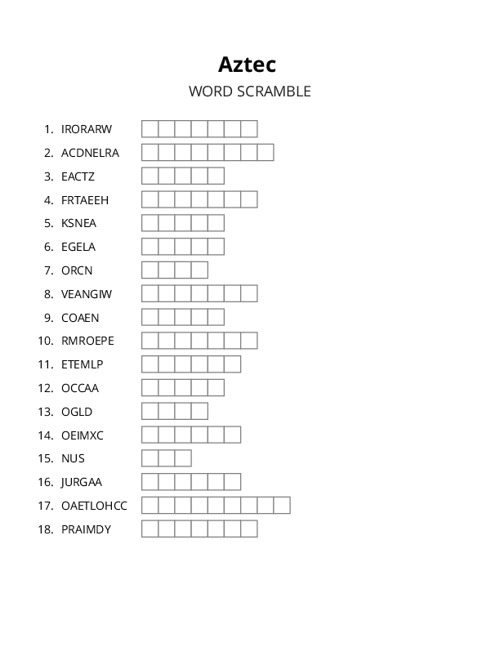 Aztec Word Scramble Puzzle