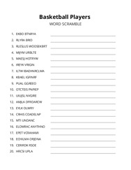 Basketball Players word scramble puzzle