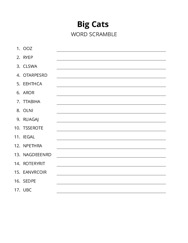 Big Cats word scramble puzzle