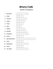 Binary Code word scramble puzzle