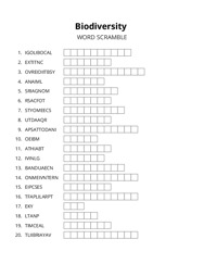Biodiversity word scramble puzzle