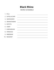 Black Rhino word scramble puzzle