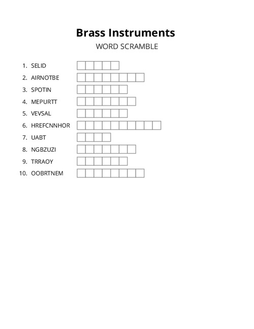 Brass Instruments Word Scramble Puzzle