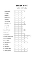 British Birds word scramble puzzle