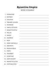 Byzantine Empire word scramble puzzle
