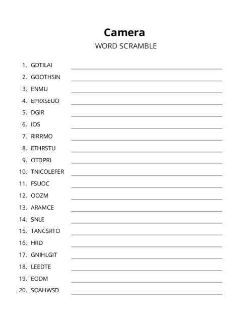 Camera Word Scramble Puzzle